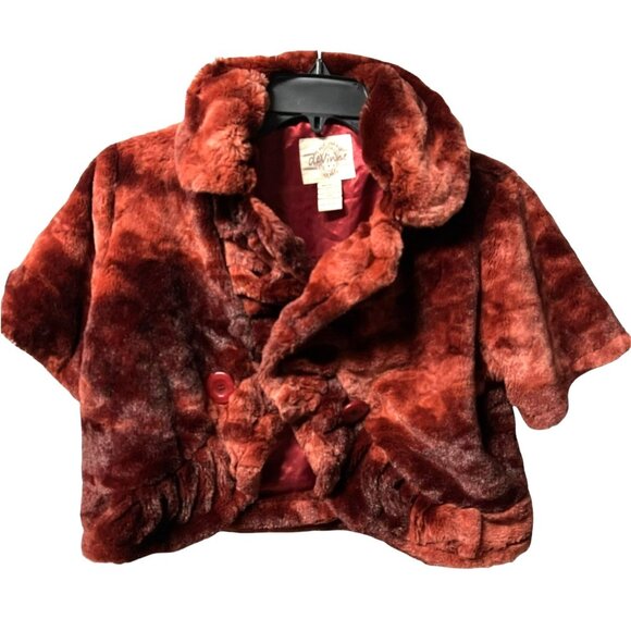 DEVINNE Womens Shrug Size Large Faux Rabbit Fur Short Cocktail Jacket Cape - Picture 1 of 11